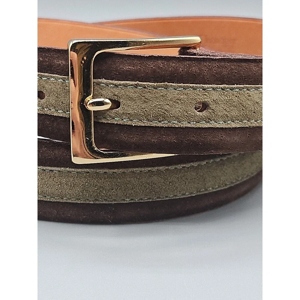 Crescent Brown Olive Green Suede Leather Belt Size 40 Hand Made In USA 1-1/8